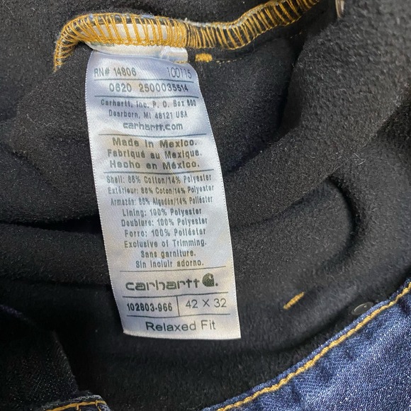 Carhartt Denim Lined Relaxed Jeans‎ MENS 34x32 insulated workwear bluecollar - Picture 6 of 7